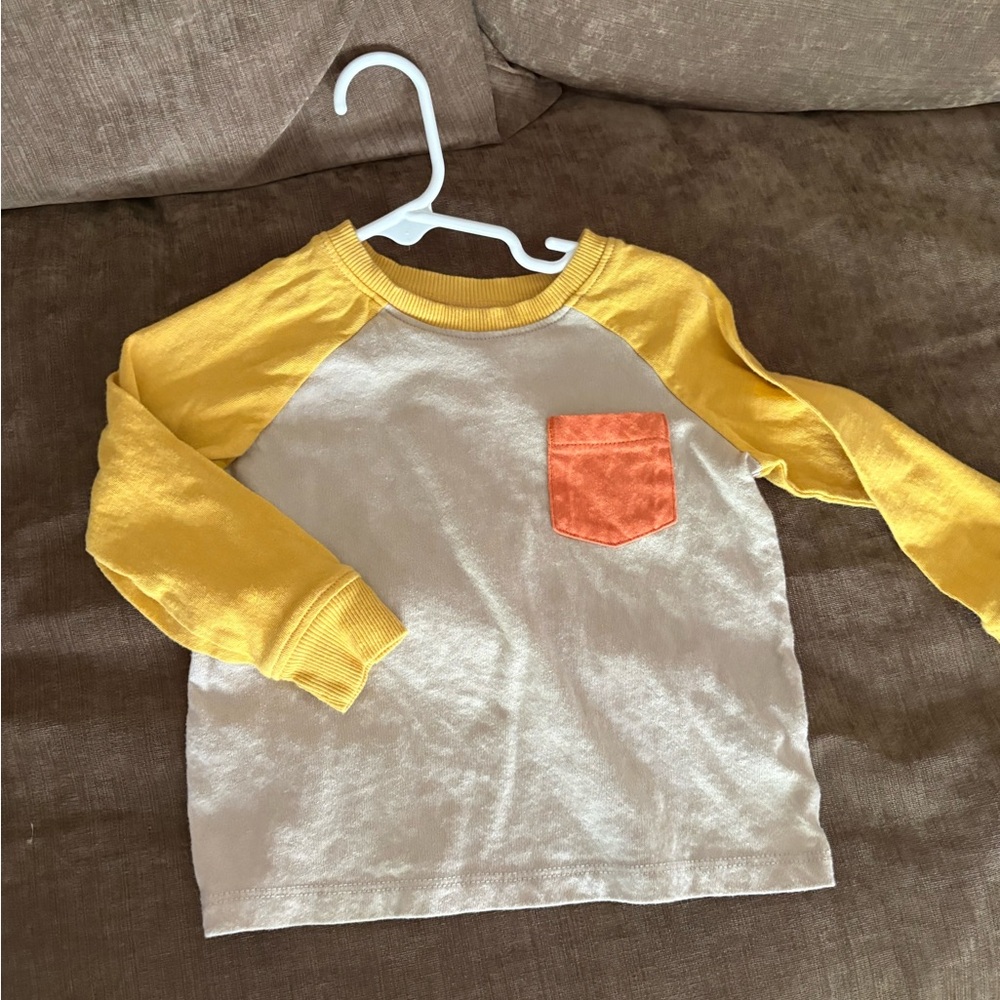 Old Navy Yellow Sleeve Raglan Tee with Orange Pocket